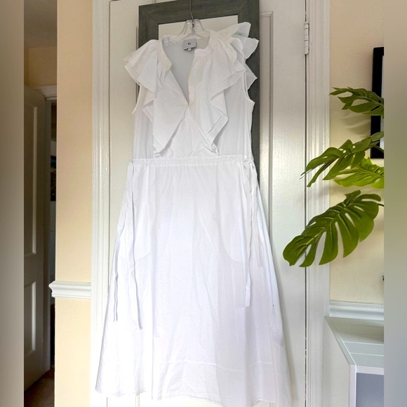 G. LABEL BY GOOP Connie Ruffle Mid-Length Dress Diner En Blanc Barbiecore - Picture 5 of 14